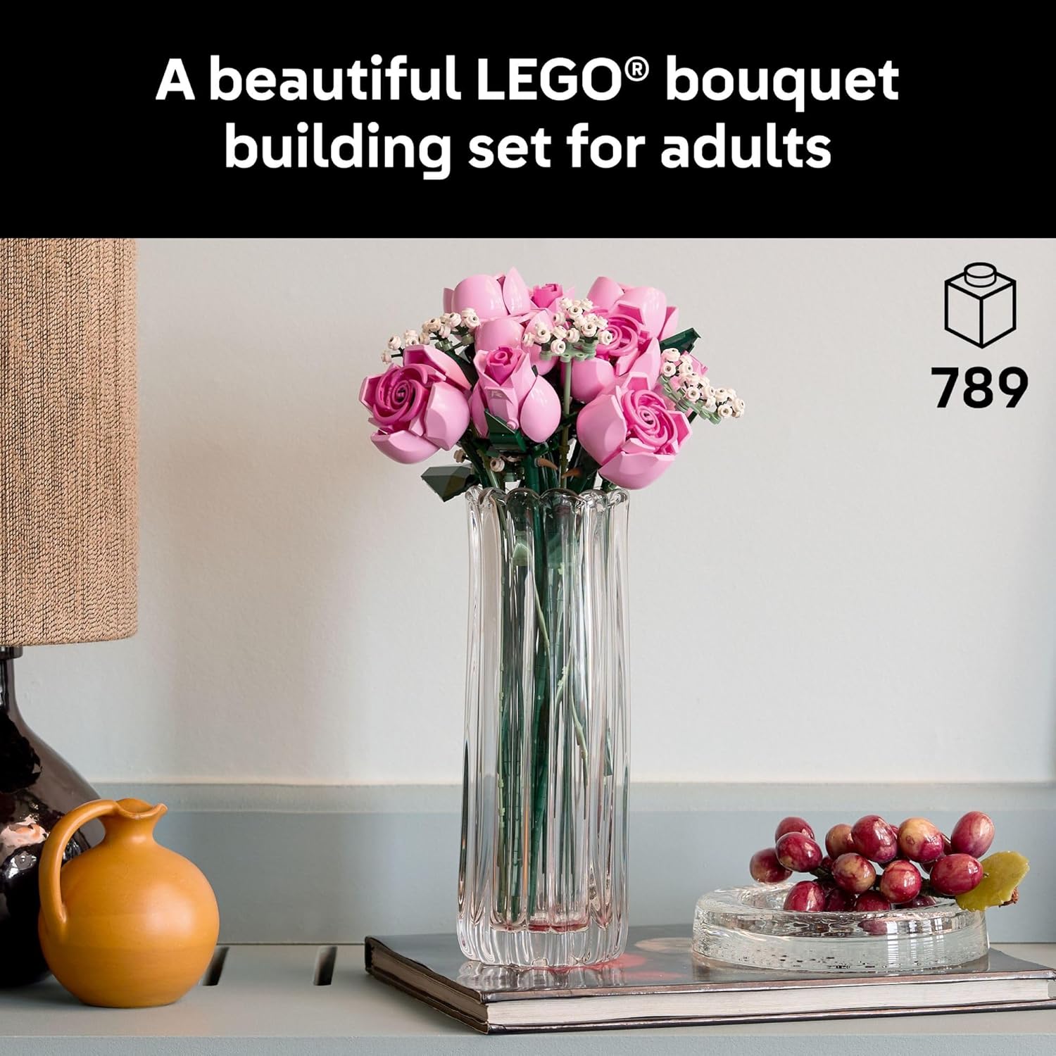 LEGO Botanicals Bouquet of Pink Roses Artificial Flowers - Building Blocks for Adults, Ages 18+ - Flowers for Home Office, Shelf or Room Decor - Gift for Women & Men - 10374