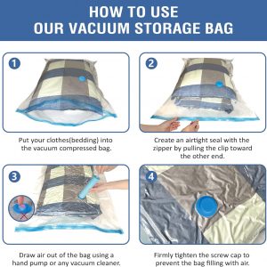 8 Jumbo Vacuum Storage Bags, Space Saver Bags Compression Storage Bags for Comforters and Blankets, Vacuum Sealer Bags for Clothes Storage, Hand Pump Included