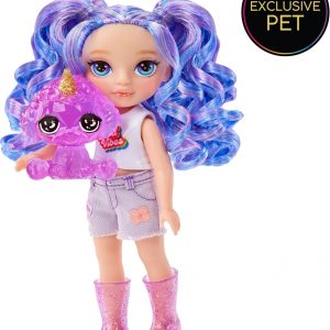 Rainbow High Littles – Amethyst Willow, Purple 5.5" Posable Small Doll with Purse, Magical Pet Dog, Girls Toy Gift, Kids Ages 4-12 Years