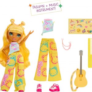 Rainbow High Jr High Rock Band - Sunny, Yellow 9” Fashion Doll with Guitar, Customize with Stickers, Posable, Great Toy Gift for Kids Ages 4+