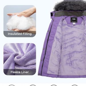 ZSHOW Girls' Winter Coat Insulated Long Quilted Puffer Jacket Warm Hooded Parka Snow Coats