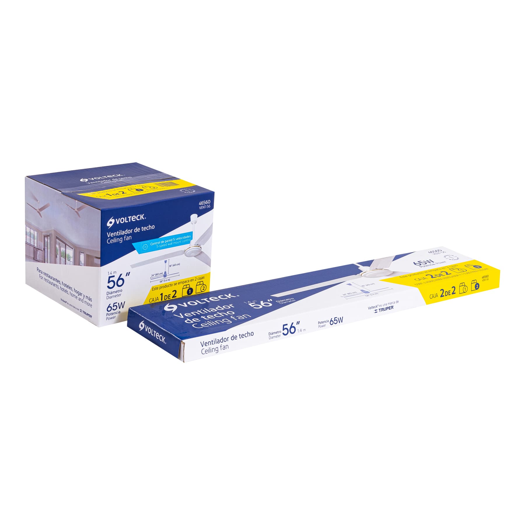 Ventilador de Techo VOLTECK 56 Pulgadas, 3 Aspas, 5 Velocidades (VENT-56)