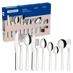 Juego de cubiertos Tramontina Malibu de acero inoxidable, 100 piezas