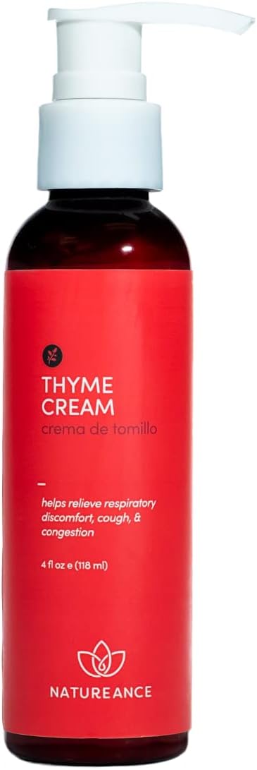 Crema de tomillo (4 onzas líquidas) – Ayuda a aliviar la tos estacional, las molestias en el pecho y promueve la respiración fácil