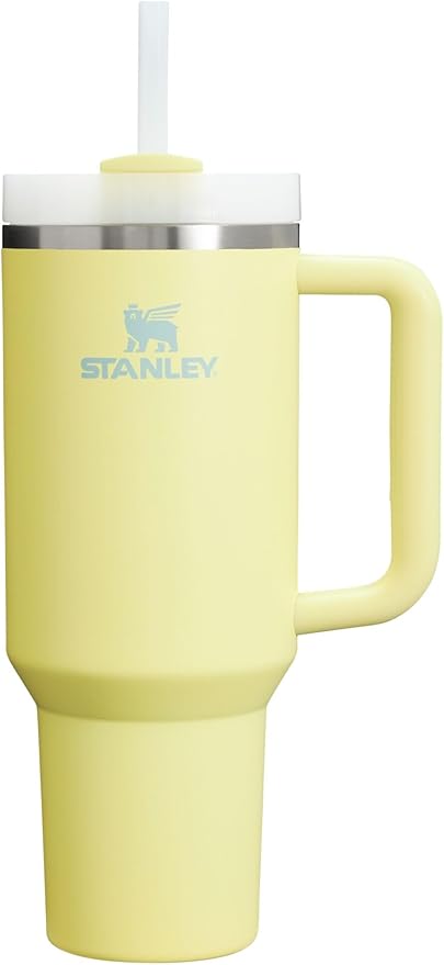Stanley Quencher H2.0-Vaso de acero inoxidable con asa, pajilla y tapa FlowState giratoria de 3 posiciones; aislamiento térmico, sin BPA; apto p/portavaso para viaje; 40 oz, amarillo pastel (Pomelo)