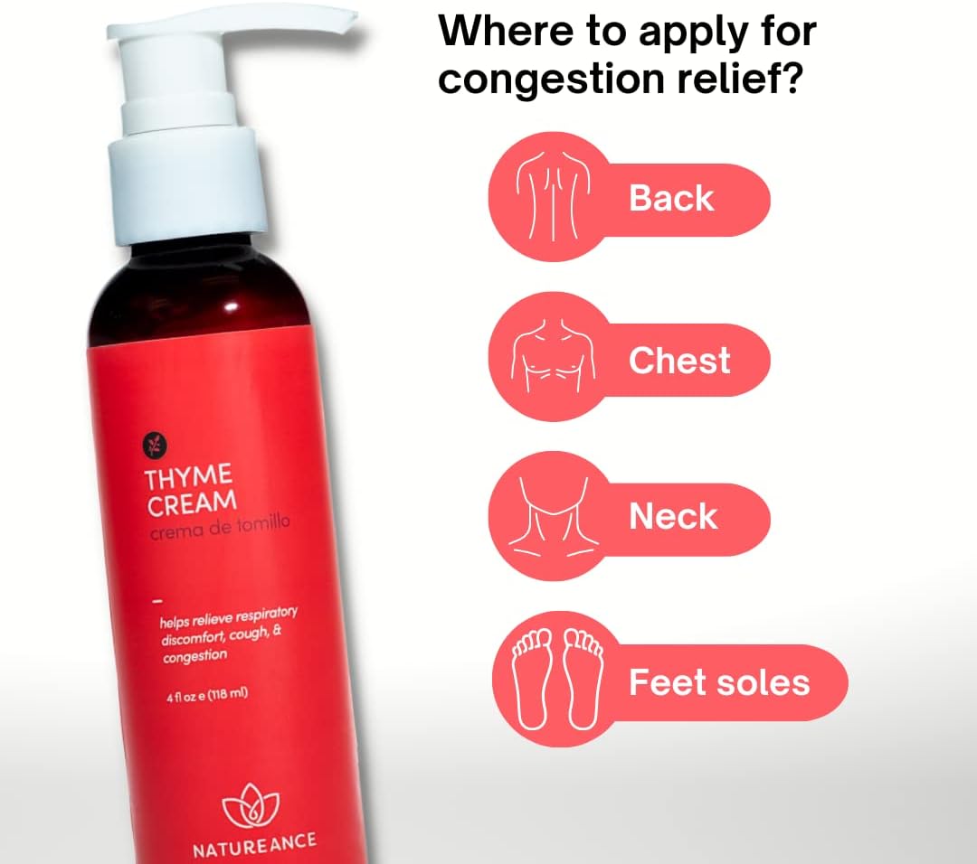 Crema de tomillo (4 onzas líquidas) – Ayuda a aliviar la tos estacional, las molestias en el pecho y promueve la respiración fácil