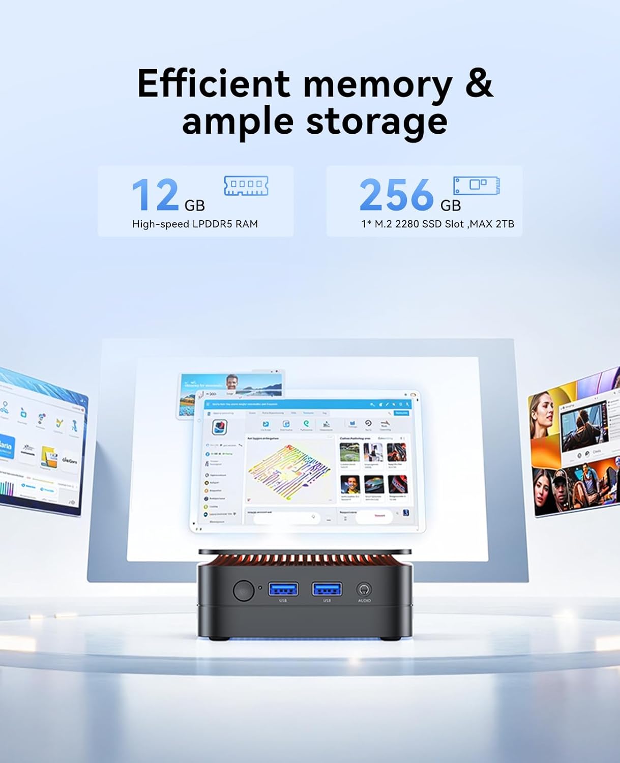 KAMRUI Essenx E1 Mini PC, N95 Processor (up to 3.4GHz), 12GB LPDDR5 RAM 256GB M.2 SSD, Mini Desktop Computer Support Dual 4K, WiFi, Ethernet for Business, Office, Home