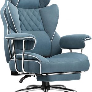 COMHOMA Silla de oficina grande y alta, silla de juegos de cuero con reposapiés, silla de oficina ergonómica ejecutiva con soporte lumbar de resorte de bolsillo y con reposabrazos suaves fijos hacia