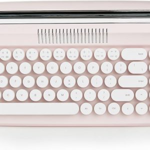 YUNZII Upgraded Wireless Typewriter Keyboard,with Retro Integrated Stand,USB-C/Bluetooth,Cute Round Keycaps, USB-C/Bluetooth Connection for Table, Phone, PC and Win/Mac/Android (B309, Baby Pink)