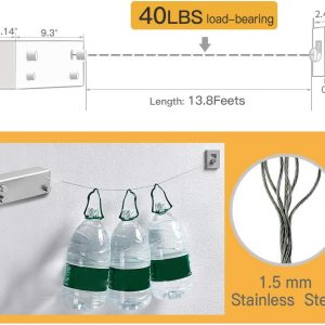 BESy Retractable Clothesline ABS case+Aluminum Dryer with Adjustable Stainless Steel Double Rope String Hotel Style Heavy Duty,Wall Mounted Method, 13.8 Feets,Silver