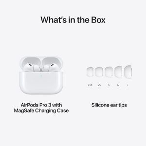 Apple AirPods Pro 3 Wireless Earbuds, Active Noise Cancellation, Live Translation, Heart Rate Sensing, Hearing Aid Feature, Bluetooth Headphones, Spatial Audio, High-Fidelity Sound, USB-C Charging