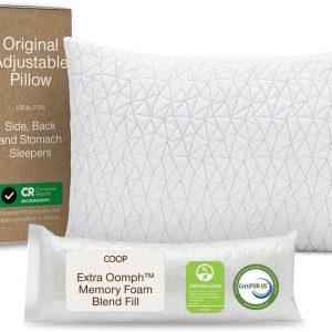 Coop Home Goods Original Adjustable Pillow, Queen Size Bed Pillows for Sleeping, Cross Cut Memory Foam Pillows - Medium Firm Back, Stomach and Side Sleeper Pillow, CertiPUR-US/GREENGUARD Gold