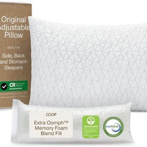 Coop Home Goods Original Adjustable Pillow, Queen Size Bed Pillows for Sleeping, Cross Cut Memory Foam Pillows - Medium Firm Back, Stomach and Side Sleeper Pillow, CertiPUR-US/GREENGUARD Gold