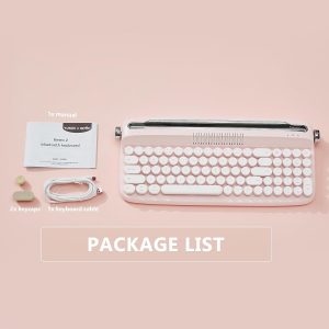 YUNZII Upgraded Wireless Typewriter Keyboard,with Retro Integrated Stand,USB-C/Bluetooth,Cute Round Keycaps, USB-C/Bluetooth Connection for Table, Phone, PC and Win/Mac/Android (B309, Baby Pink)