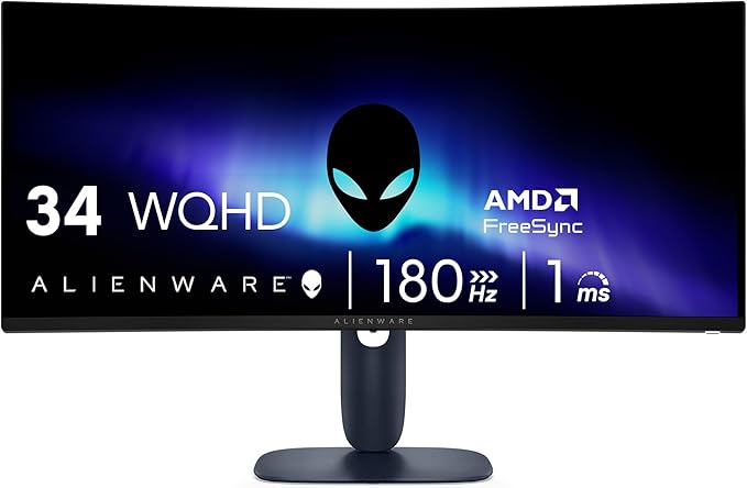 Alienware 34 Monitor curvo para juegos – AW3425DWM – Pantalla WQHD de 34 pulgadas 180Hz 1ms, 1500R, AMD FreeSync Premium, VESA AdaptiveSync.