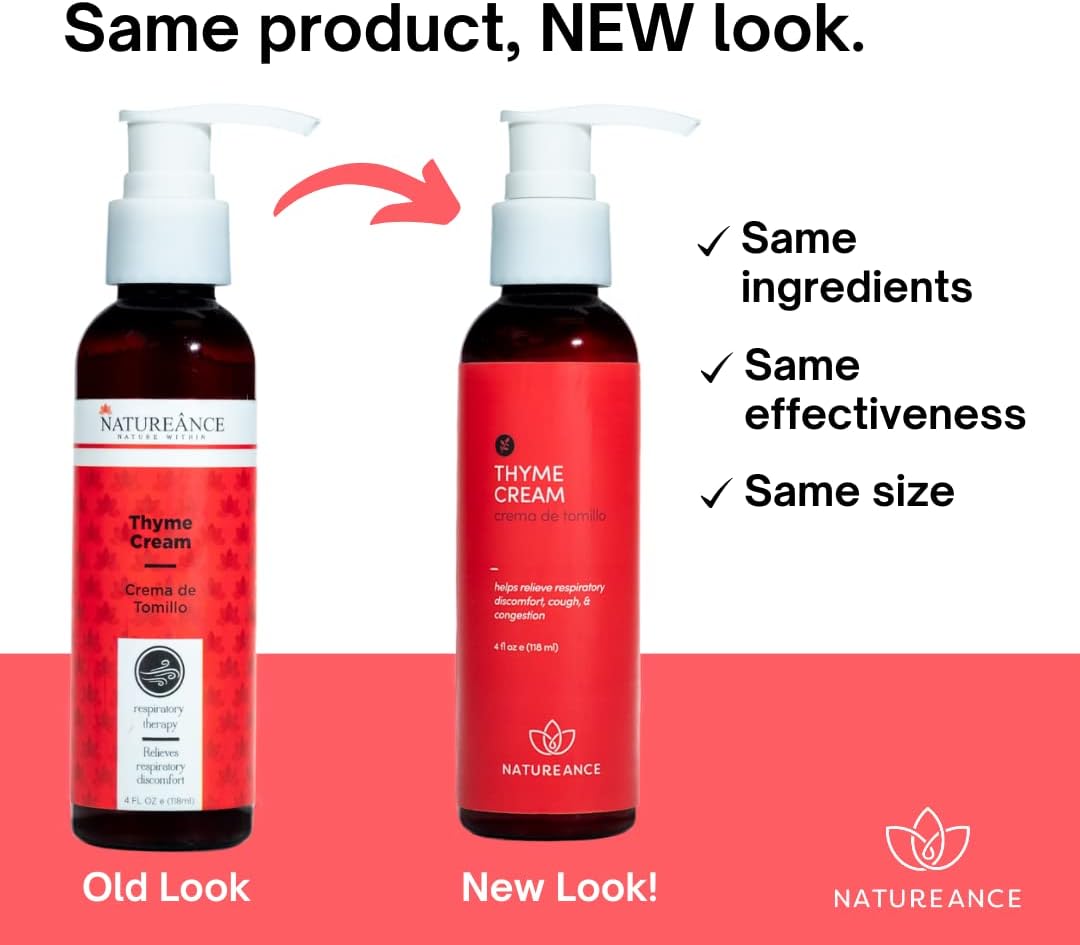 Crema de tomillo (4 onzas líquidas) – Ayuda a aliviar la tos estacional, las molestias en el pecho y promueve la respiración fácil