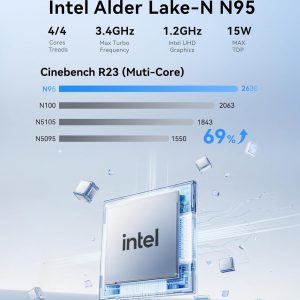 KAMRUI Essenx E1 Mini PC, N95 Processor (up to 3.4GHz), 12GB LPDDR5 RAM 256GB M.2 SSD, Mini Desktop Computer Support Dual 4K, WiFi, Ethernet for Business, Office, Home