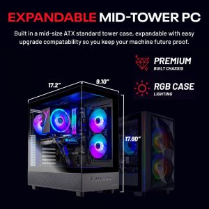 Skytech Gaming Azure 3 Gaming PC, Intel i5 14400F 2.5GHz, NVIDIA RTX 5060, 1TB NVMe SSD, 32GB DDR5 RAM 6000, 650W Gold PSU, Wi-Fi, Win 11, Desktop