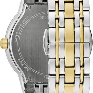 Bulova Reloj moderno de cuarzo de 3 manecillas de acero inoxidable de dos tonos para mujer, estilo de esfera dorada con acento de diamantes: 98P224