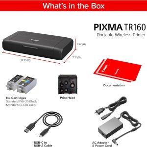 Canon PIXMA TR160 Impresora portátil inalámbrica, bandeja de papel de 50 hojas y pantalla de 1.44 pulgadas