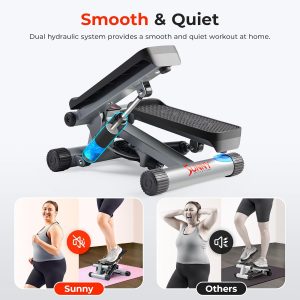 Sunny Health & Fitness Mini Stepper for Exercise at Home, Stair Step Workout Machine with Resistance Band and Over 300lb Weight Capacity, Optional Twist Motion and Free SunnyFit App Connection