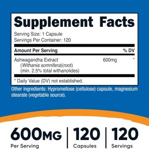 Nutricost Ashwagandha - Suplemento de hierbas de 600 mg, 120 cápsulas, vegetariano, sin OMG, sin gluten, raíz de Ashwagandha