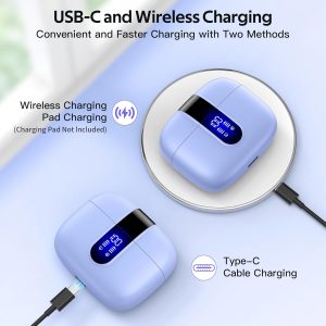 TAGRY Auriculares Bluetooth verdaderamente inalámbricos de reproducción de 60 horas con pantalla LED de alimentación con estuche de carga inalámbrica IPX5, auriculares intrauditivos impermeables con micrófono para TV, teléfono inteligente, portátil, computadora, deportes