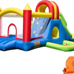 HuaKastro Large Bounce House for Big Kids – Inflatable Playground with Tall Slide, Climbing Wall, Water Pool, Bouncy Ball Pit, Tunnel, Ring Toss Cones, Perfect for Backyard Party Family Gatherings