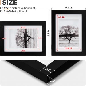 Egofine 5x7 Picture Frames Set of 4, Made of Solid Wood Covered by Plexiglass 3.5x5 and 4x6 with Mat or 5x7 without Mat, for Table Top Display and Wall Mounting Photo Frame Black