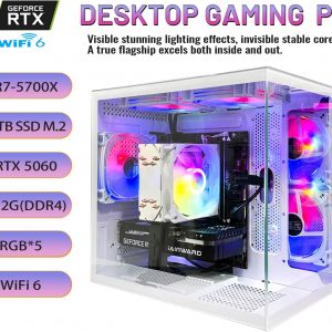 High End Desktop Computer | Ryzen 7 5700X + RTX 5060 8G | 32GB DDR4 + 1TB SSD | WIFI6| Streaming Office VR Home Video 5K Editing Gaming PC