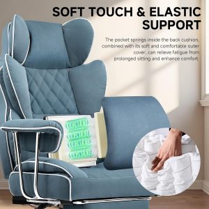 COMHOMA Silla de oficina grande y alta, silla de juegos de cuero con reposapiés, silla de oficina ergonómica ejecutiva con soporte lumbar de resorte de bolsillo y con reposabrazos suaves fijos hacia