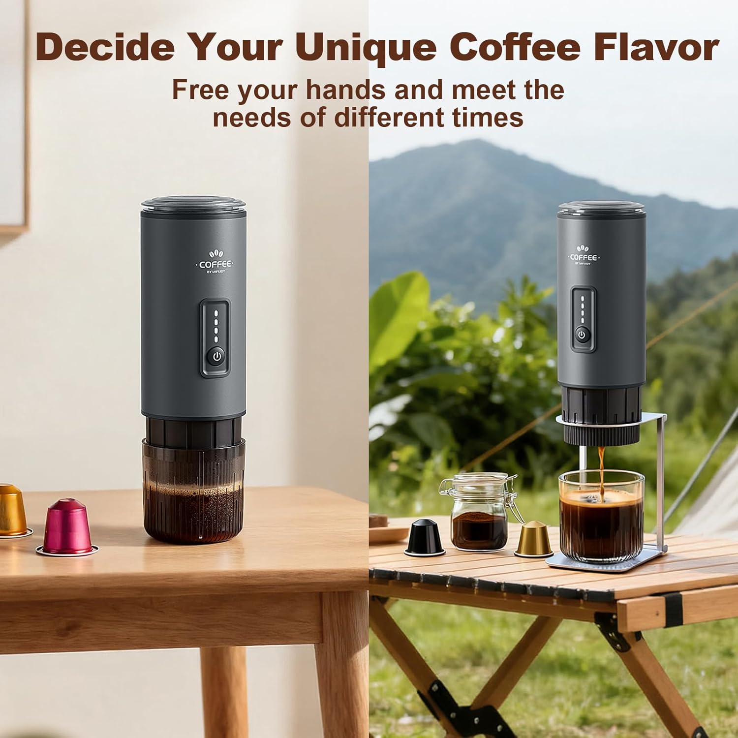 Portable Coffee Maker, 3 in 1 Electric Espresso Machine Set, Rechargeable Self-Heating Brewer with Carrying Bag and Coffee Stand for Office Camping, Hiking