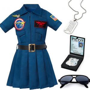 G.C Girls Pilot Costume Dress Sunglasses Accessories Kids Toddler Halloween Cosplay Role Play Party Birthday Gifts