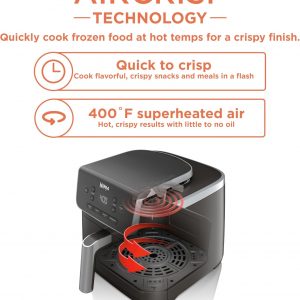 Ninja Freidora de aire | Freidora de aire profesional 4 en 1, asar, recalentar, deshidratar | Capacidad de 5 cuartos de galón para hasta 4 libras de papas fritas | Temperatura máxima de 400 F | Cesta antiadherente y plato para verduras | 120 V | Gris | AF141