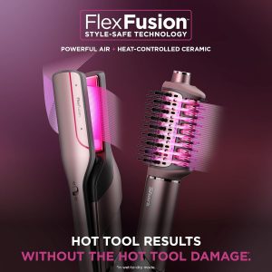 Shark FlexFusion - Plancha de pelo y potente secador de pelo con cepillo de pelo Fusion, moldeador de aire de cerámica con rizadores y concentrador de envoltura automática, placas de cerámica, rubor cósmico HD641S