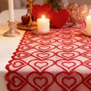 Red Heart Lace Table Runner, Valentines Day Decor for Wedding Party, Valentines Decorations, Anniversary Kitchen Dining Table Decorations Home Party, 13x72 Inches(Red)