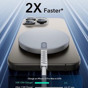 ESR para Qi2 Magsafe Charger, cargador inalámbrico de 15 W, almohadilla de carga inalámbrica para iPhone 15/14/13/12, AirPods 4/3/Pro/Pro 2, Galaxy S25, almohadilla de carga magnética fuerte con cable tipo C, plateado