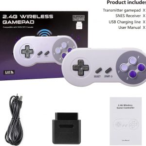 KIWITATA 2 Pack 2.4GHz Wireless Controller for SNES Original Console, Rechargeable Wireless Remote Gamepad Controller for SNES Super Entertainment System Console