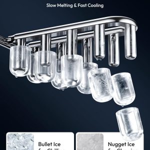 EUHOMY - Máquina de hacer hielo encimera con asa, portátil con cesta y cuchara, autolimpiante, produce 26 lb en 24 h, 9 cubos de hielo listos en 6 min, para el hogar, cocina, camping y casa rodante