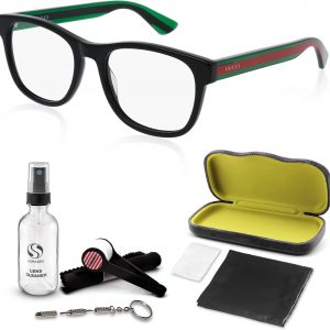 Gucci GG0004ON - Lentes de forma cuadrada + paquete con kit de gafas de lujo eSHADES