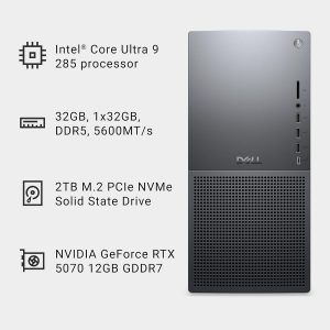 Dell Tower Plus Desktop EBT2250 - Intel Core Ultra 9-285 Processor, 32GB DDR5 RAM, 2TB SSD, NVIDIA GeForce RTX 5070 12GB GDDR7, Intel Wi-Fi 7, Windows 11 Home, Onsite Service - Black