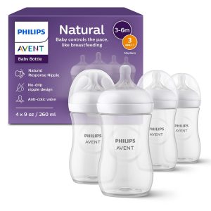 Philips AVENT - Biberón natural con boquilla de respuesta natural, transparente, 9 onzas, paquete de 4, SCY903/04