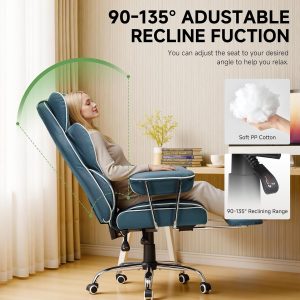 COMHOMA Silla de oficina grande y alta, silla de juegos de cuero con reposapiés, silla de oficina ergonómica ejecutiva con soporte lumbar de resorte de bolsillo y con reposabrazos suaves fijos hacia