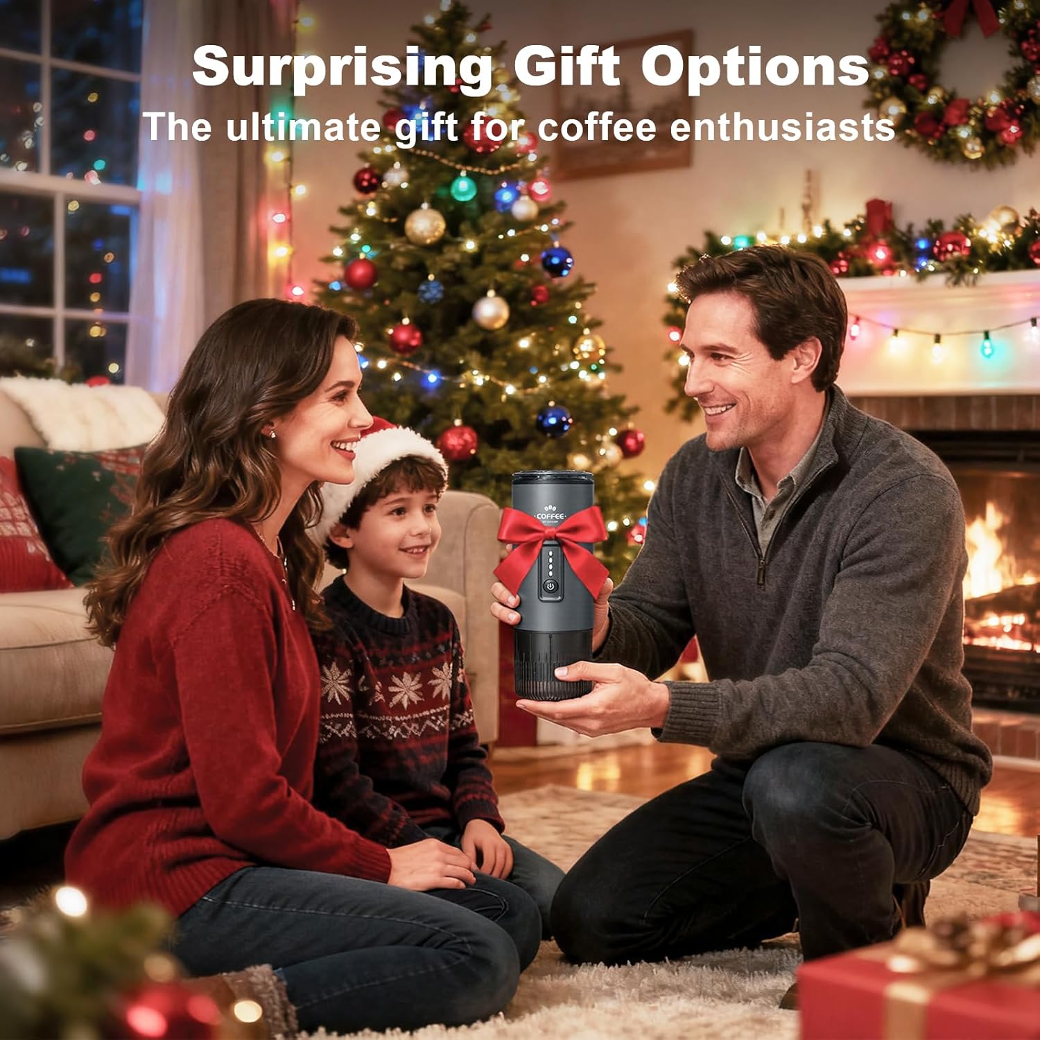 Portable Coffee Maker, 3 in 1 Electric Espresso Machine Set, Rechargeable Self-Heating Brewer with Carrying Bag and Coffee Stand for Office Camping, Hiking