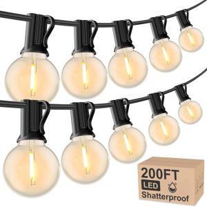 RTTY Outdoor String Lights 200 FT Globe LED Patio Lights with G40 Plastic Bulbs,Waterproof Shatterproof Dimmable Connectable Hanging for Backyard Porch Balcony Party Cafe Deck Decor