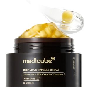medicube Deep Vitamin C Golden Capsule Face Moisturizer - Cápsulas de liposomas para arrugas, resplandor de la piel - Gel transparente para hidratación brillante - Cuidado de la piel coreano 1.94 oz