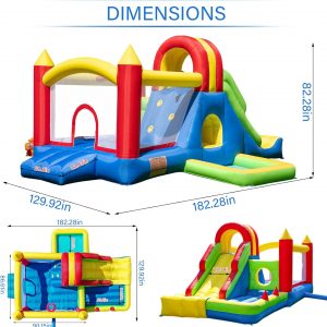 HuaKastro Large Bounce House for Big Kids – Inflatable Playground with Tall Slide, Climbing Wall, Water Pool, Bouncy Ball Pit, Tunnel, Ring Toss Cones, Perfect for Backyard Party Family Gatherings