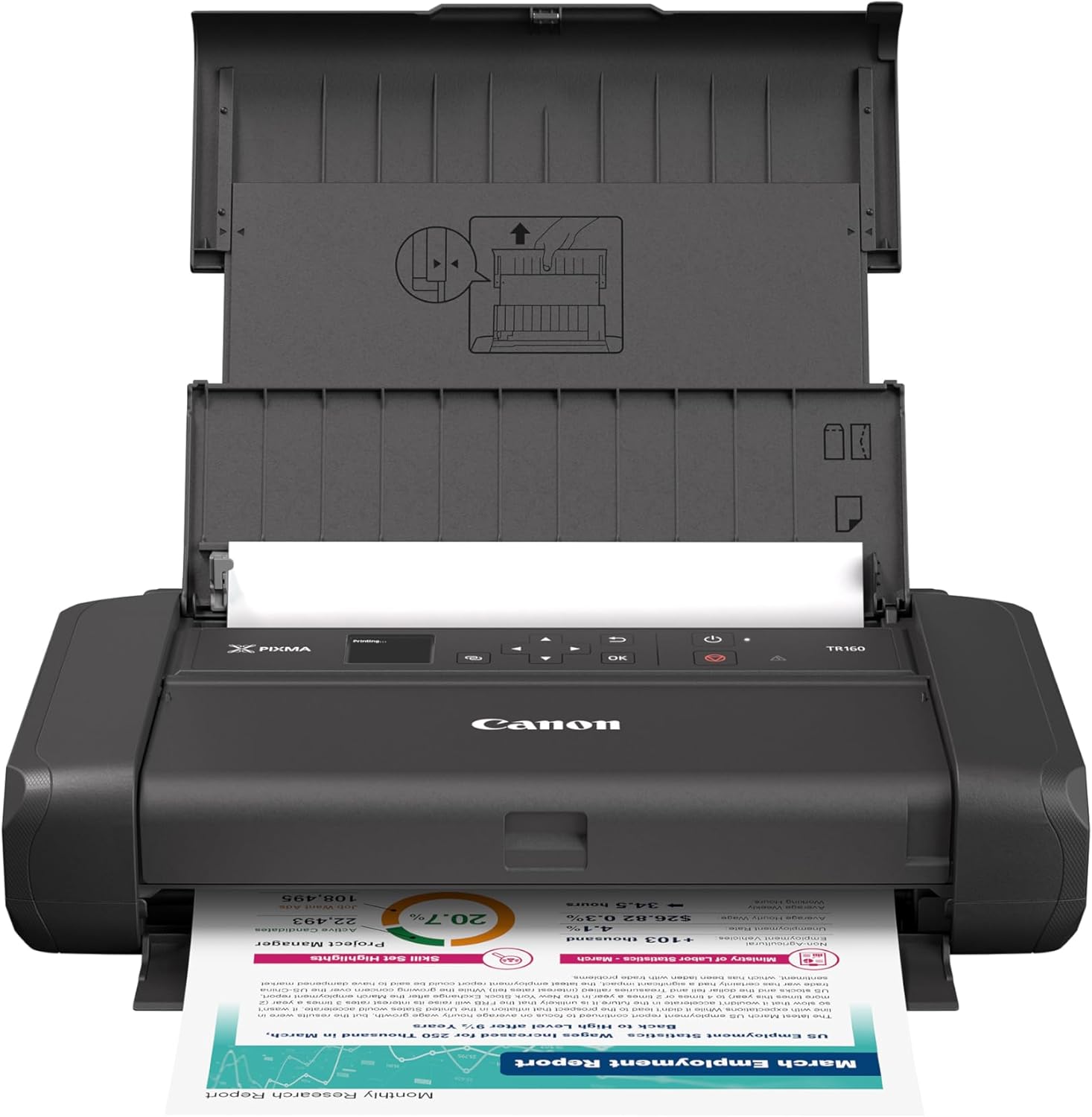 Canon PIXMA TR160 Impresora portátil inalámbrica, bandeja de papel de 50 hojas y pantalla de 1.44 pulgadas