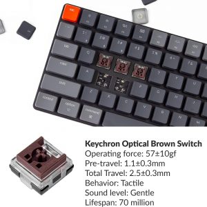 Keychron K3 Versión 2, 75% de diseño, 84 teclas Teclado mecánico inalámbrico ultrafino Bluetooth/USB con cable con retroiluminación blanca, interruptor marrón óptico Keychron de perfil bajo