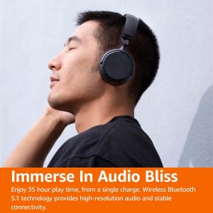 Amazon Basics Auriculares Bluetooth inalámbricos con micrófono, en la oreja, tiempo de reproducción de 35 horas, plegables, tamaño único, plegable, apto para viajes, color negro